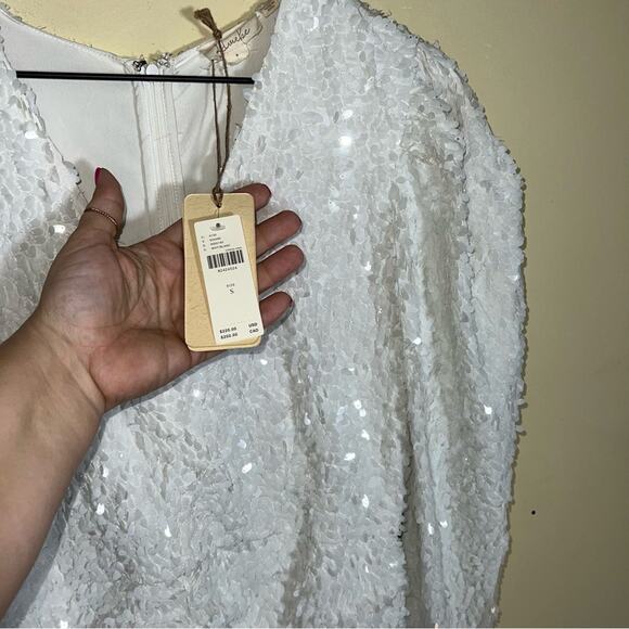 NWT ANTHROPOLOGIE Forever That Girl all sequin bridal rouched mini dress S - Picture 6 of 10